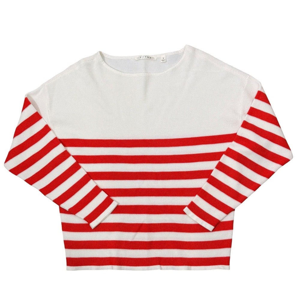 Cyrus Lightweight Rayon Knit Striped Sweater (S) Layering All Season Chic Red